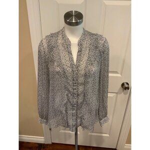 L'AGENCE Black & White "Nadine" Heart Patterned W/ Frayed Detailed Shirt,  M